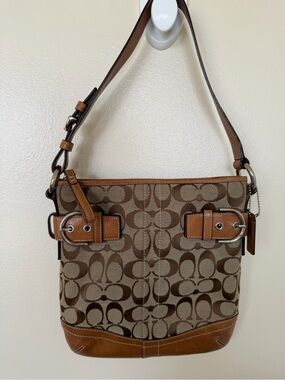 COACH Y2K Tan Hobo Signature Shoulder Bag F06M-3577, Canvas And Leather
